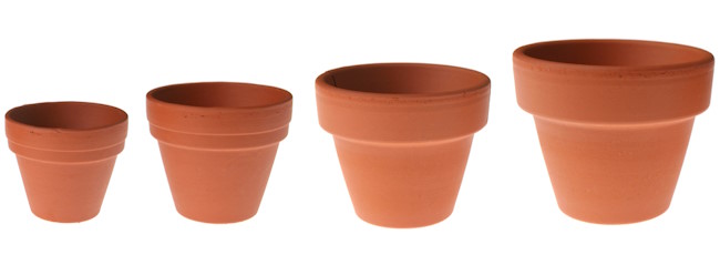 Clay Pots Four Sizes repotting house plants, terra cotta pots